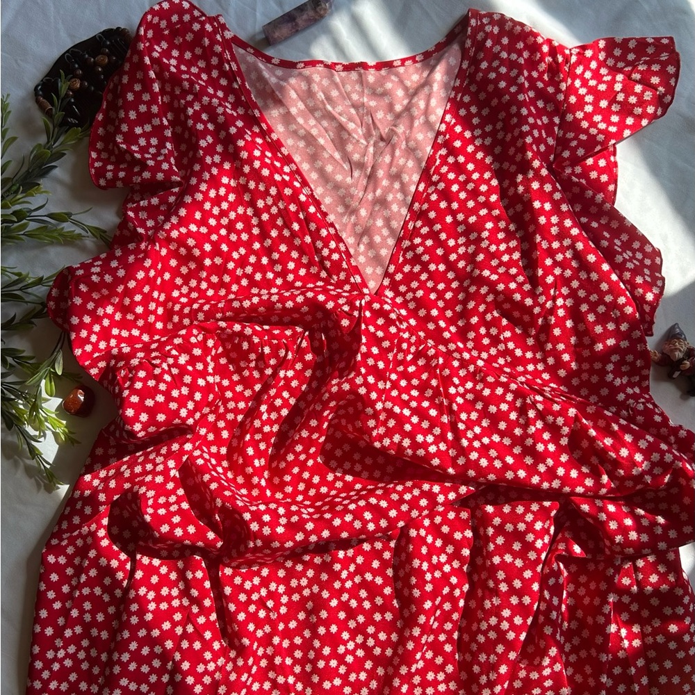 V-Cut Floral Plus Size Dress